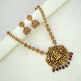 South Indian Matte Lakshmi Peacock Ball Chain Pendant Set