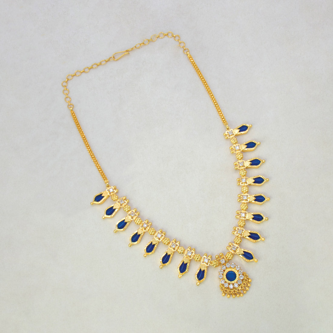 South Indian Traditional Nagapadam Necklace - 8 Stone-Blue