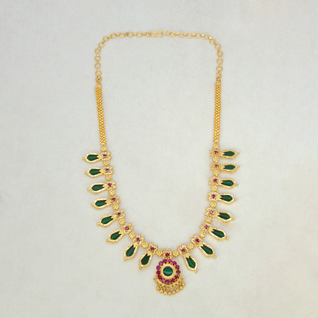 South Indian Traditional Nagapadam Necklace - 8 Stone- Green