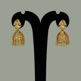 Gold Plated Spade Shape Ruby CZ Stone Jhumka Earrings