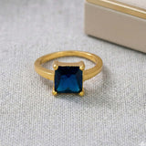 Trendy Gold Plated Blue Sapphire Stone Finger Ring