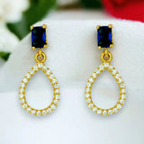 Sparkling Blue Sapphire Stone Studs CZ Drop Earrings showcasing elegant teardrop design with dazzling stones.