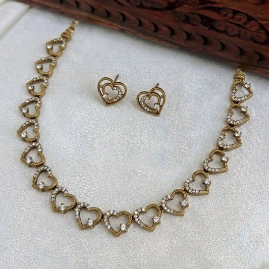 Victorian Antique Gold Stone Heart Necklace Set