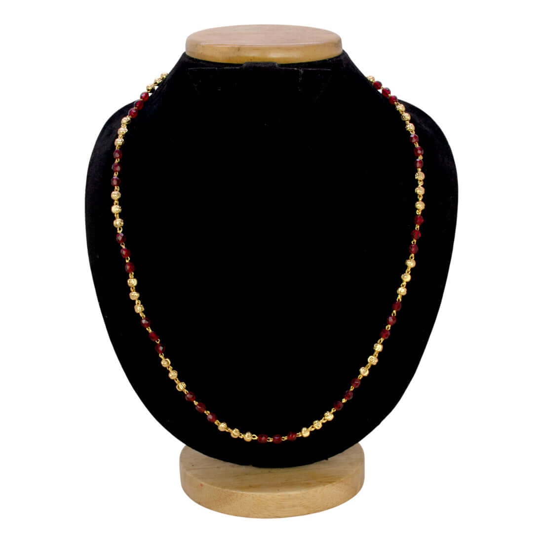 Striking Designer Golden Beads Red Crystal Chain