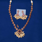 Antique Floral Red Kemp Stone Necklace Set