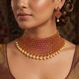 Stunning Broad Floral Ruby Stones Bridal Choker Set