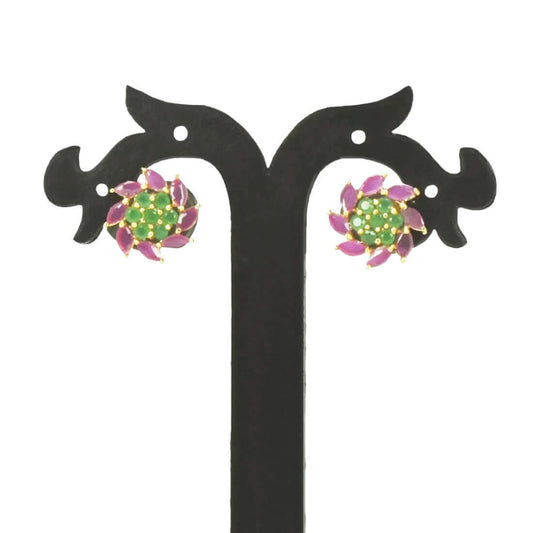 Swirl Ruby Emerald Stones Floral Ear Studs