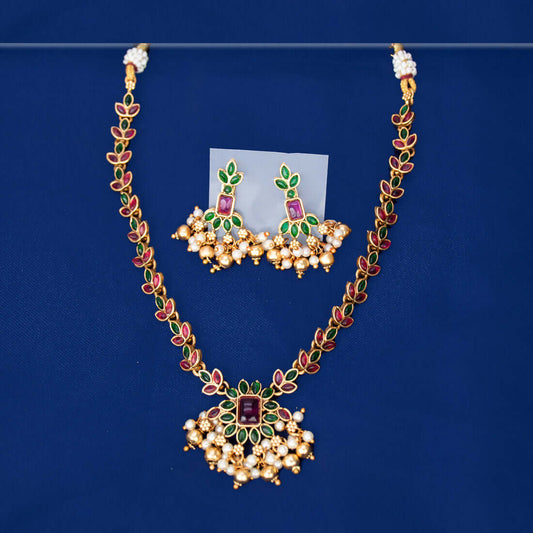 Antique Floral Multi Kemp Stone Necklace Set