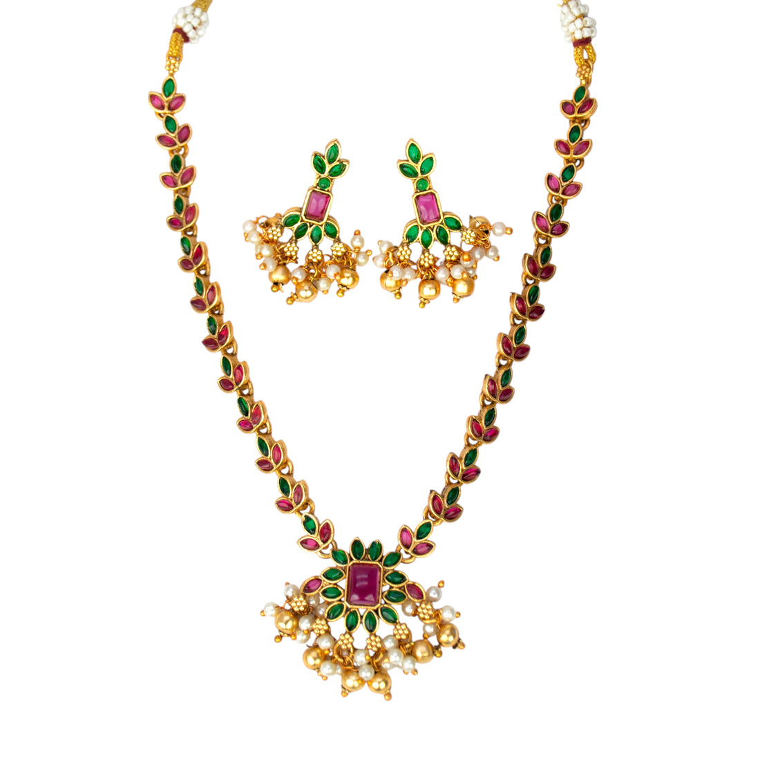 Antique Floral Multi Kemp Stone Necklace Set