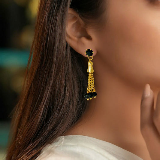 Stylish Black crystal chain tassels drop earrings