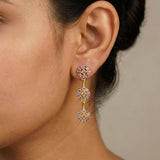 Stylish Gold-Plated Triple Floral CZ Drop Earrings
