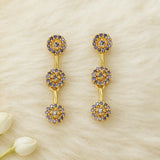 Stylish Gold-Plated Triple Floral CZ Drop Earrings