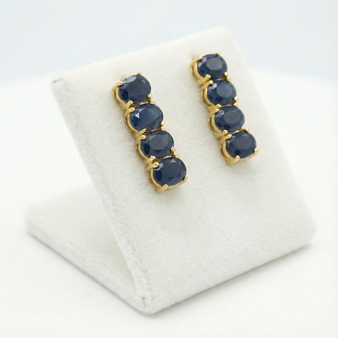 Stylish Golden Oval Stone Drop Earrings Blue