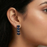 Stylish Golden Oval Stone Drop Earrings  Blue Sapphire