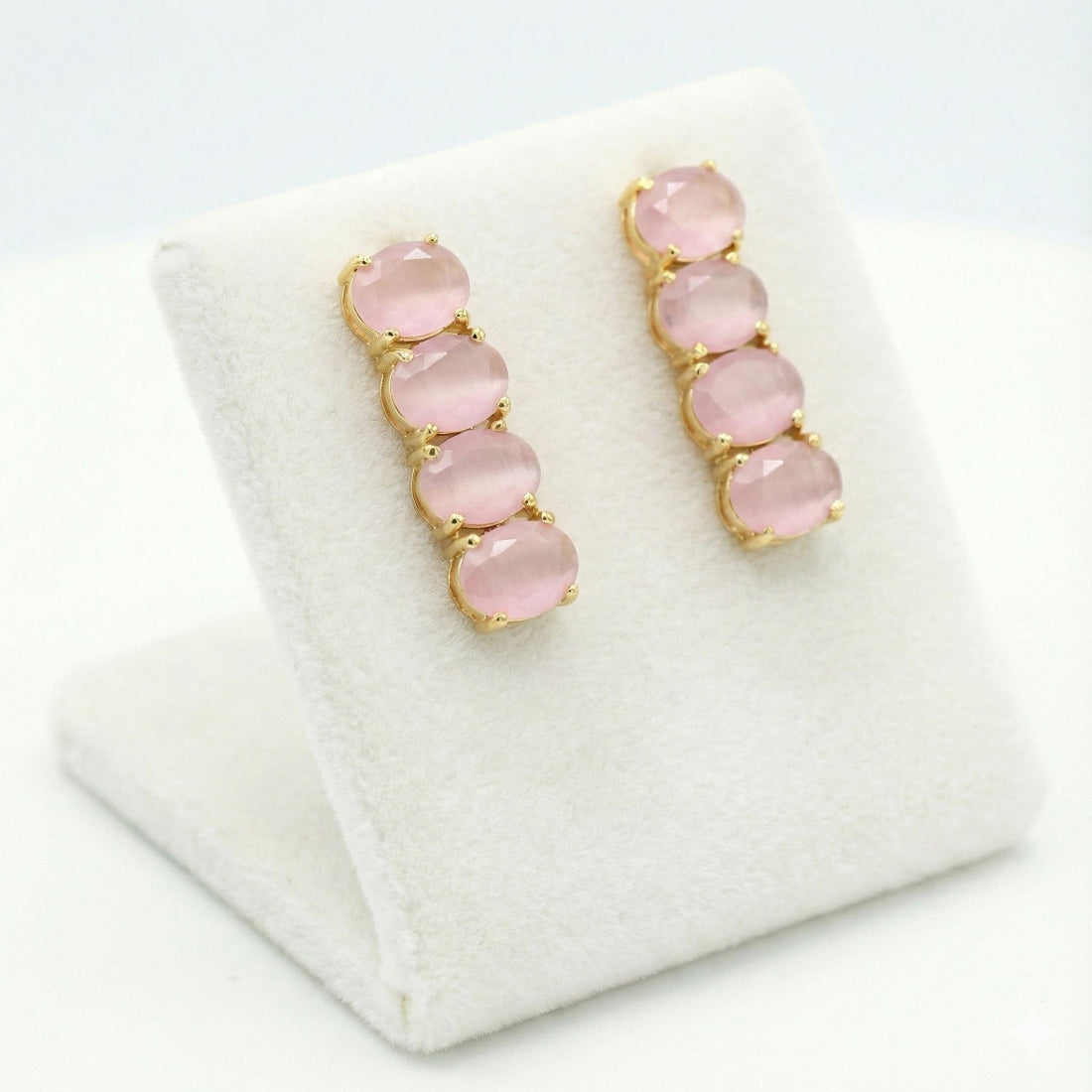 Stylish Golden Oval Stone Drop Earrings Pastel Pink