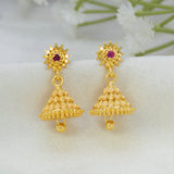Gold-Plated Single Stone Small Bell Jhumka Earrings