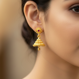 Gold-Plated Single Stone Small Bell Jhumka Earrings