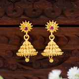 Gold-Plated Single Stone Small Bell Jhumka Earrings