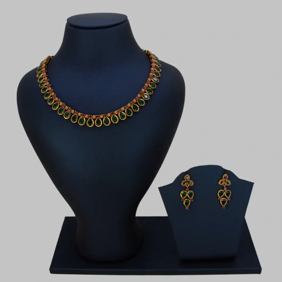 Teardrop Emerald & Ruby Victorian Necklace Set