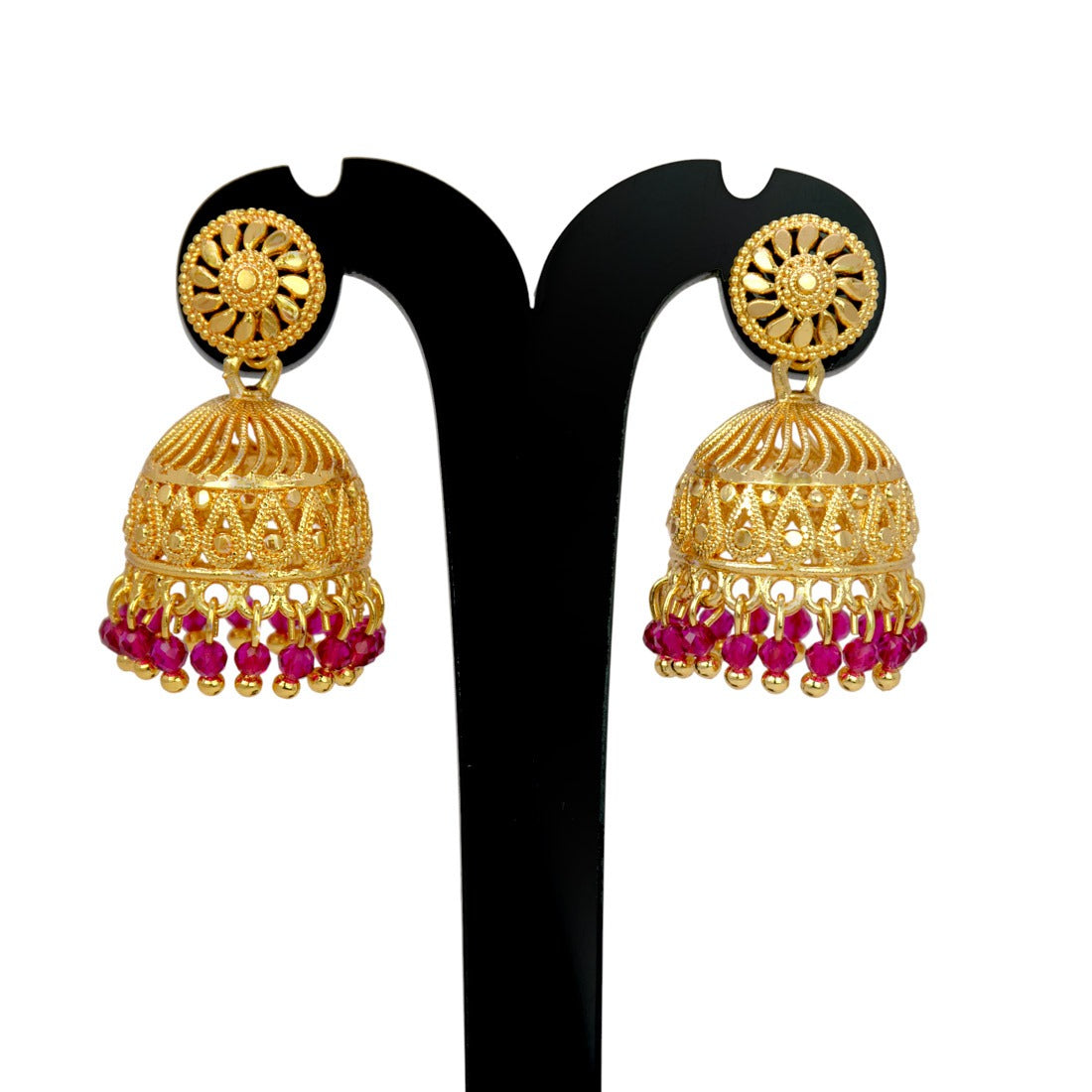 Pink-Beads-Jhumka-Earrings