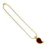 Traditional Gold-Plated Mango Pendant Chain with dark red stone, ideal for ethnic wear and traditional occasions.