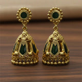 Premium Gold Plated Traditional Nagapadam Medium Jumka with green accents and bead danglers.