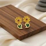 Traditional Gold Plated Ruby Stone Floral Mango Ear Studs