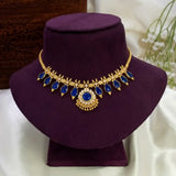Traditional Gold-Plated Blue Enamel Teardrop Necklace