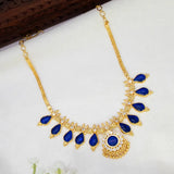 Traditional Gold-Plated Blue Enamel Teardrop Necklace