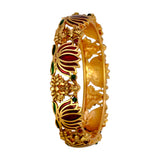 Antique Matte Finish Lakshmi Lotus Bangle featuring intricate lotus designs and synthetic stones.