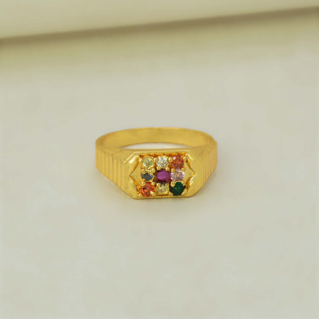 Traditional gold-plated Navaratna stone ring