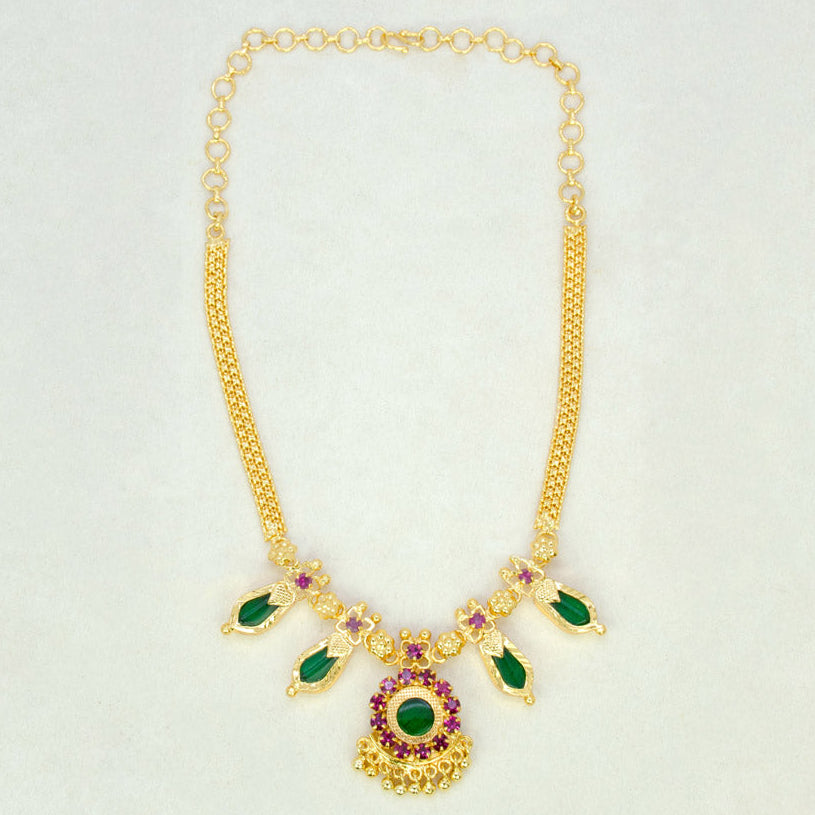 Traditional Double Nagapadam Necklace - Green