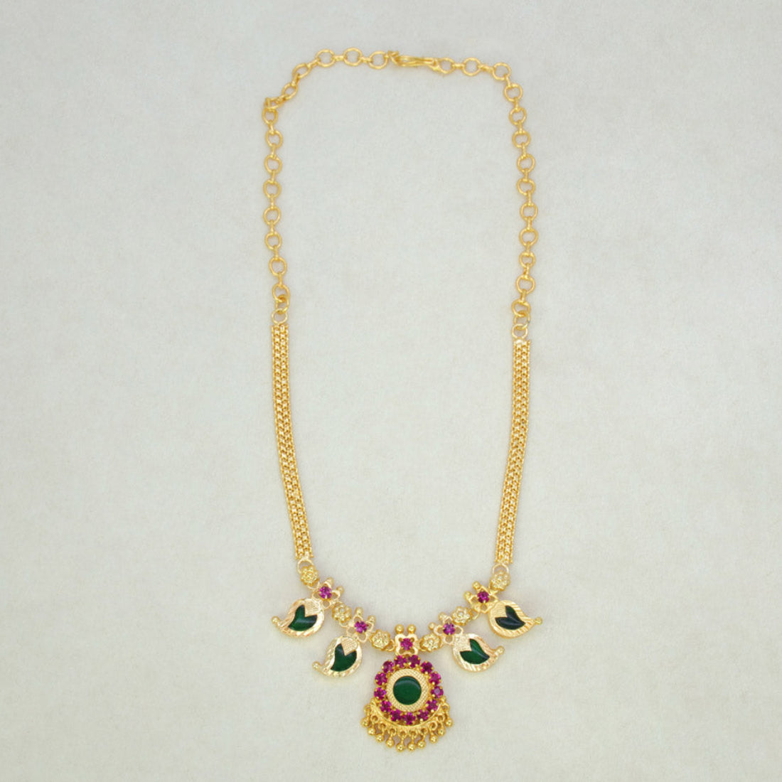 Traditional Kerala Mango Necklace- 2 Stone- Green