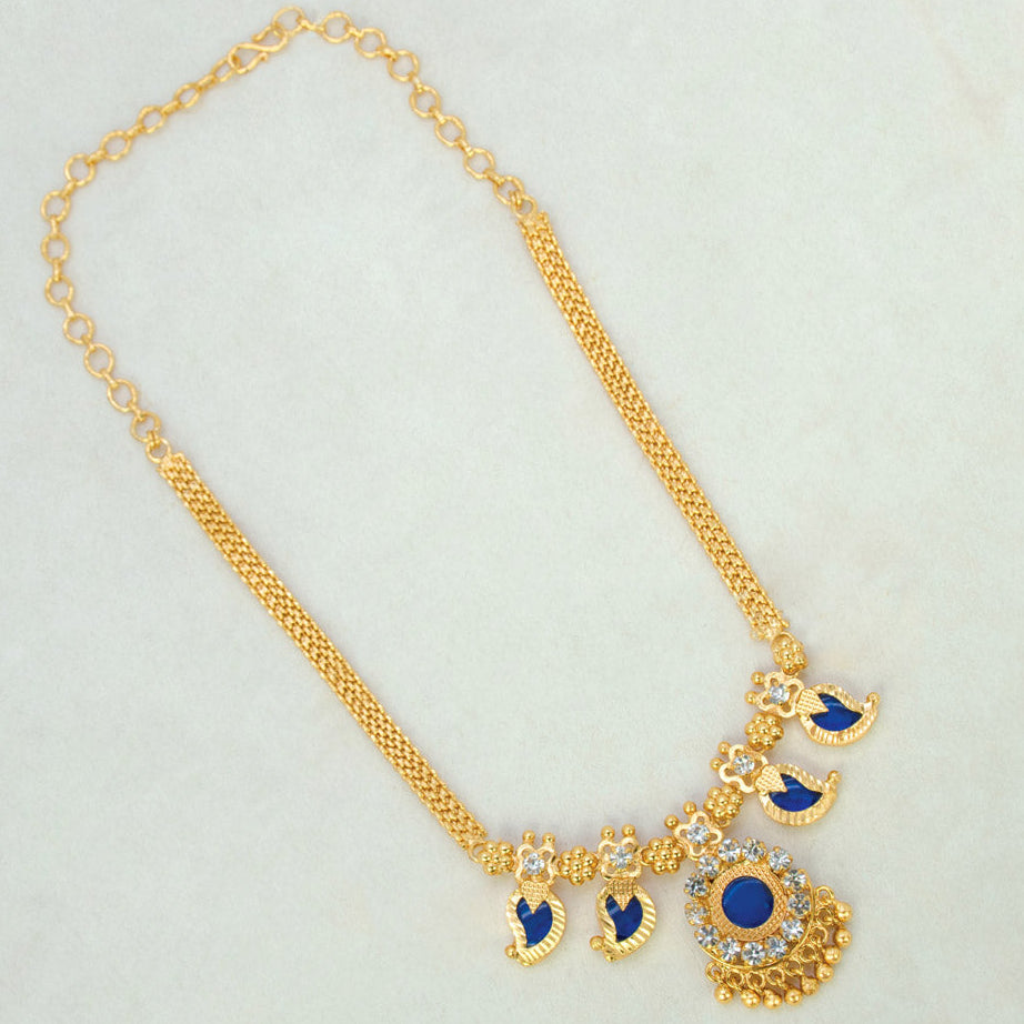 Traditional Kerala Mango Necklace- 2 Stone- Blue