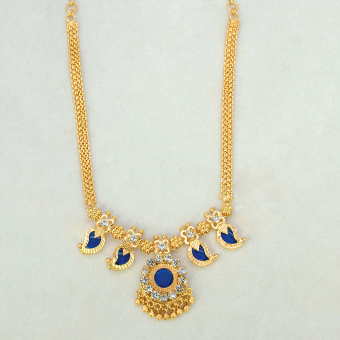 Traditional Kerala Mango Necklace- 2 Stone- Blue