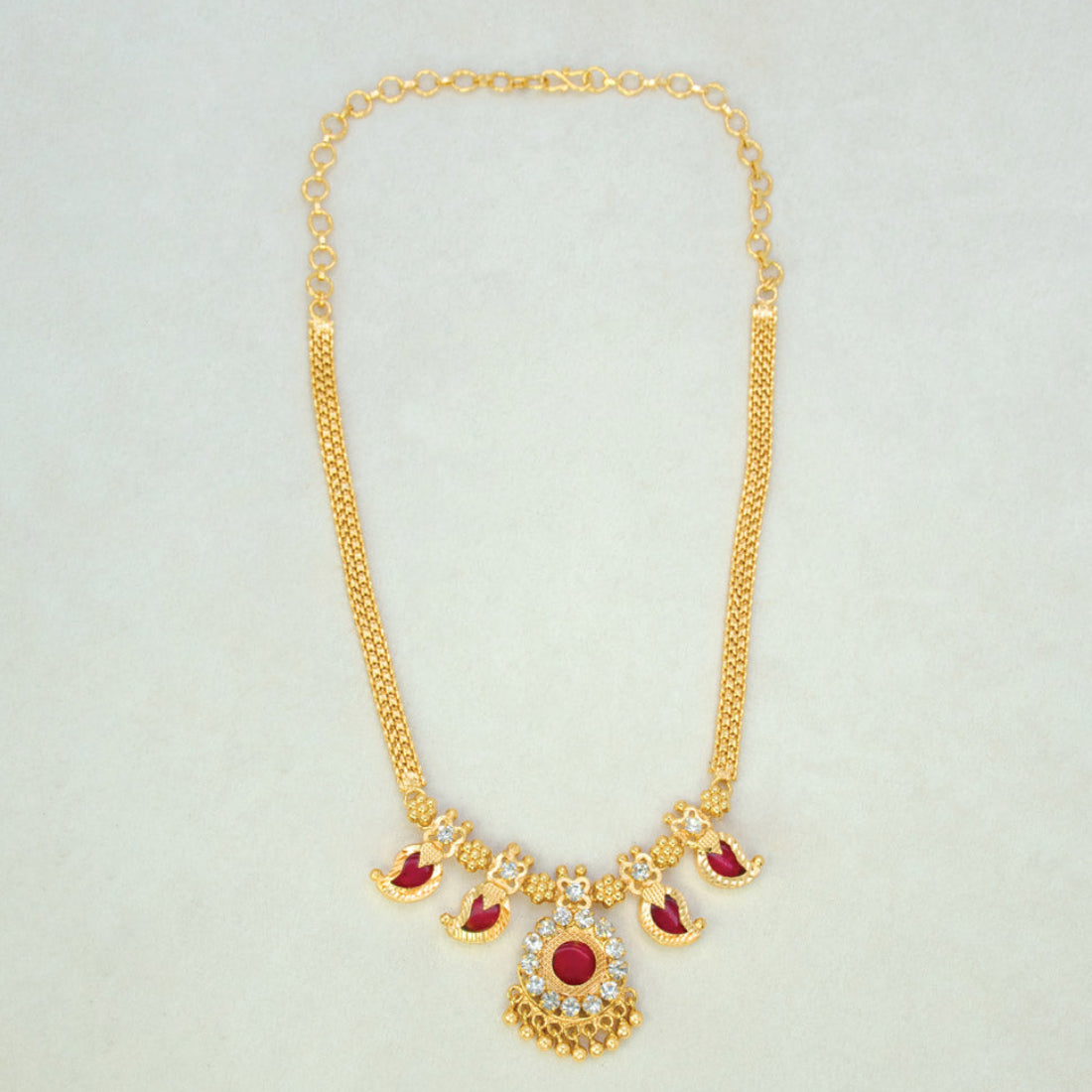 Traditional Kerala Mango Necklace- 2 Stone- Red