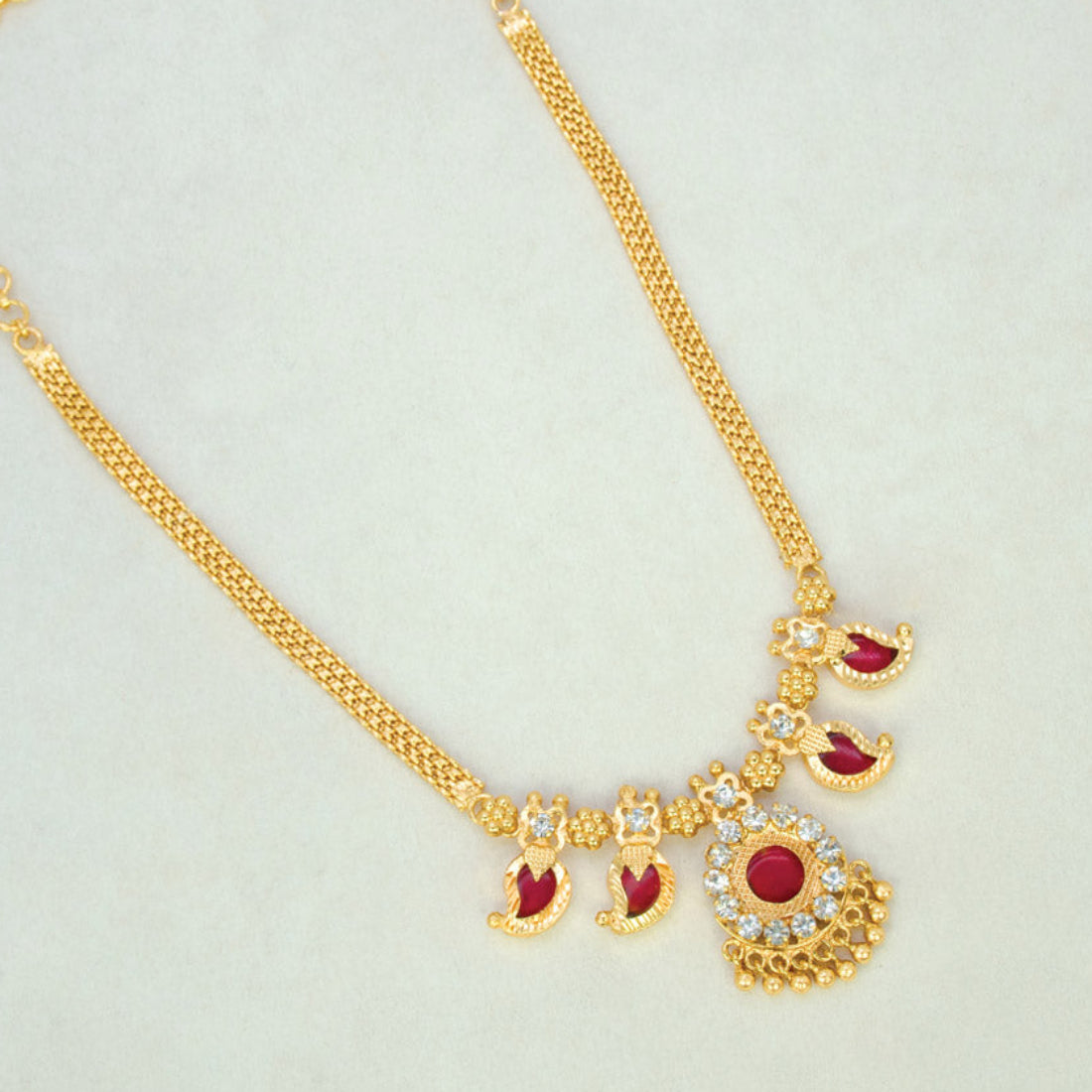 Traditional Kerala Mango Necklace- 2 Stone- Red
