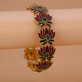 Trendy Matte Gold Plated Stone Studded Lotus Bangle
