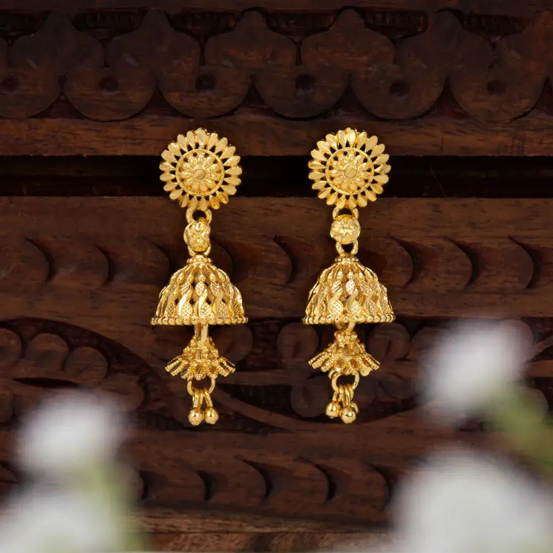 Trendy Two-Step Gold-Plated Floral Jhumka Earrings
