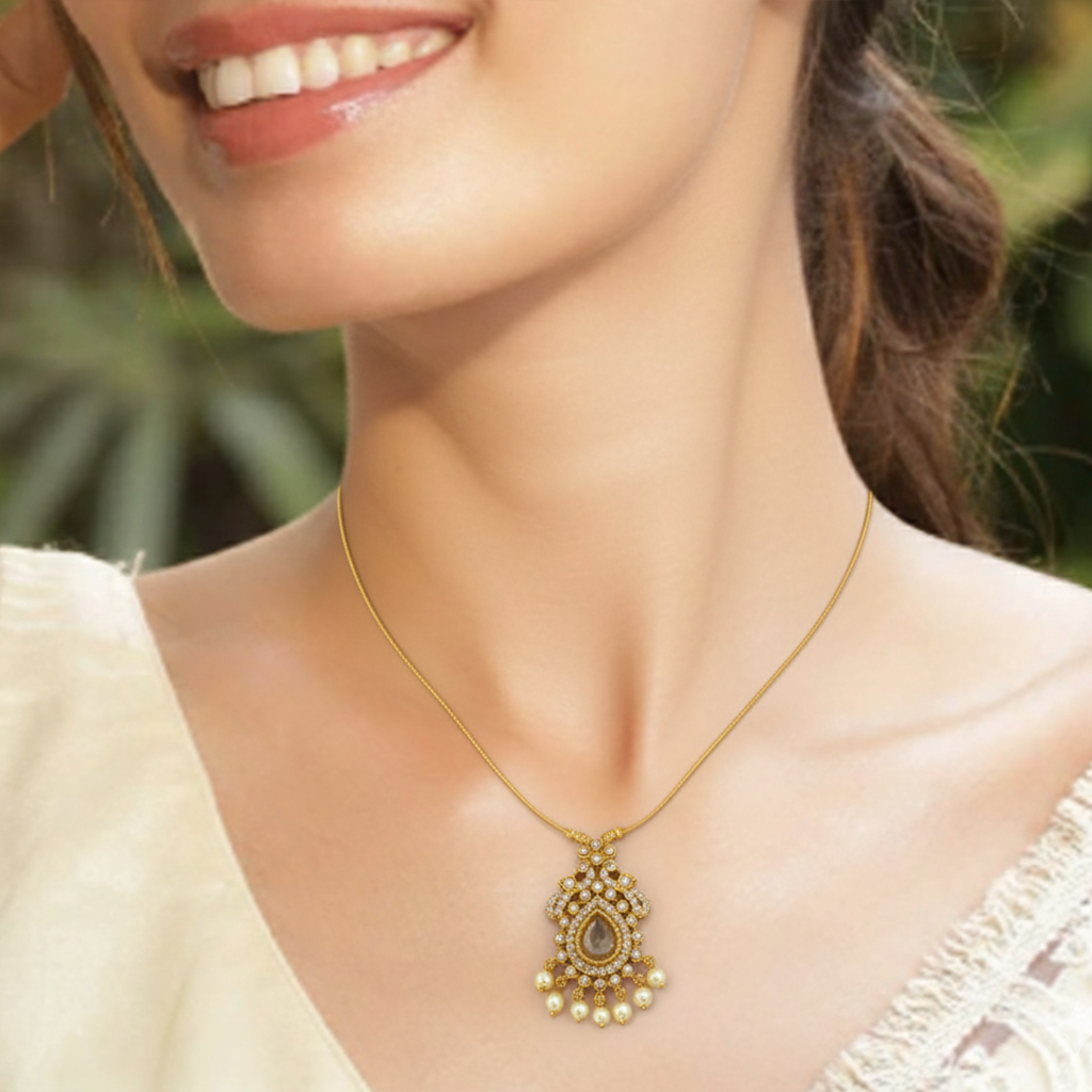 ട്രെൻഡി ഇൻവിസിബിൾ ചെയിൻ CZ വിക്ടോറിയൻ പെൻഡന്റ് നെക്ലേസ് 