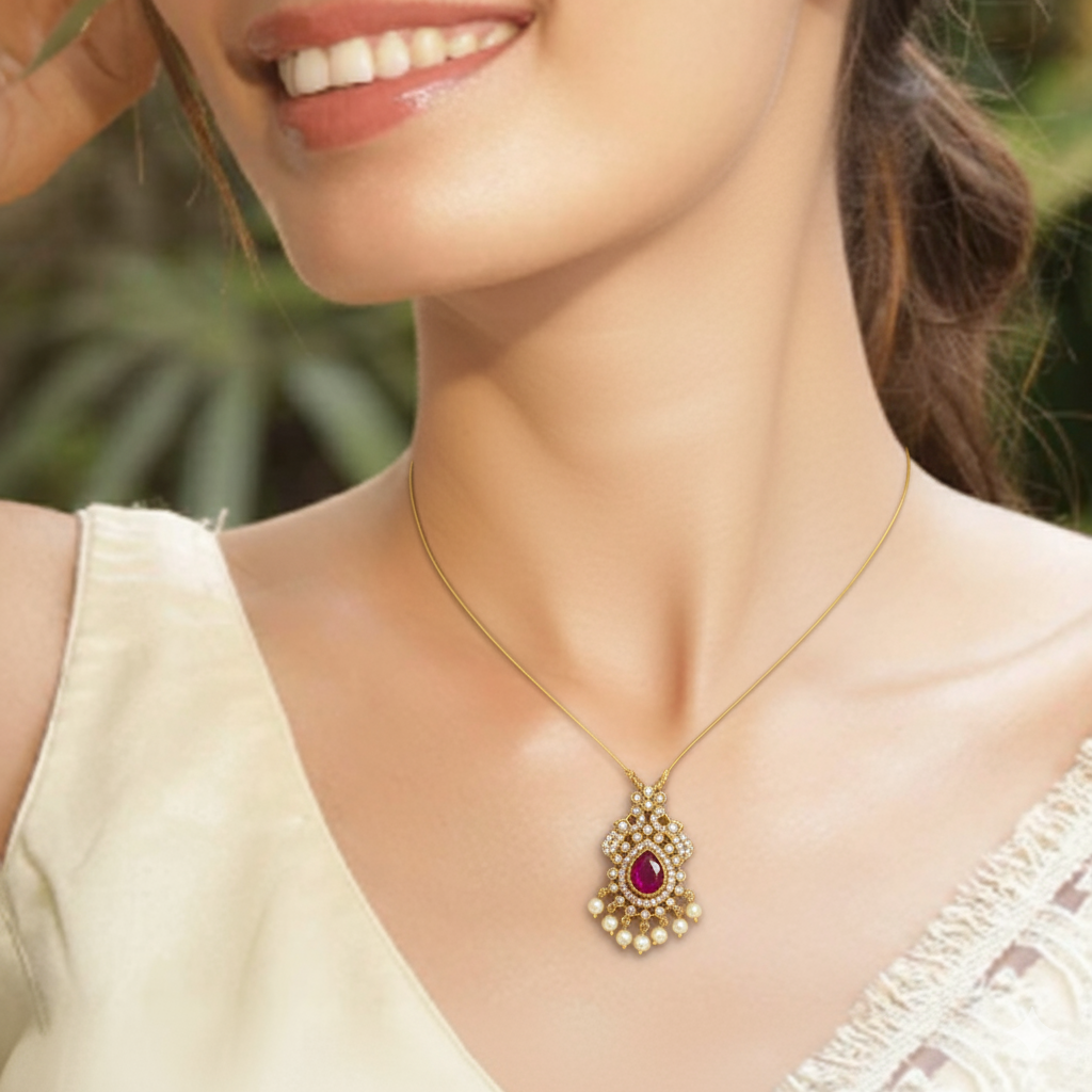 ട്രെൻഡി ഇൻവിസിബിൾ ചെയിൻ CZ വിക്ടോറിയൻ പെൻഡന്റ് നെക്ലേസ് 