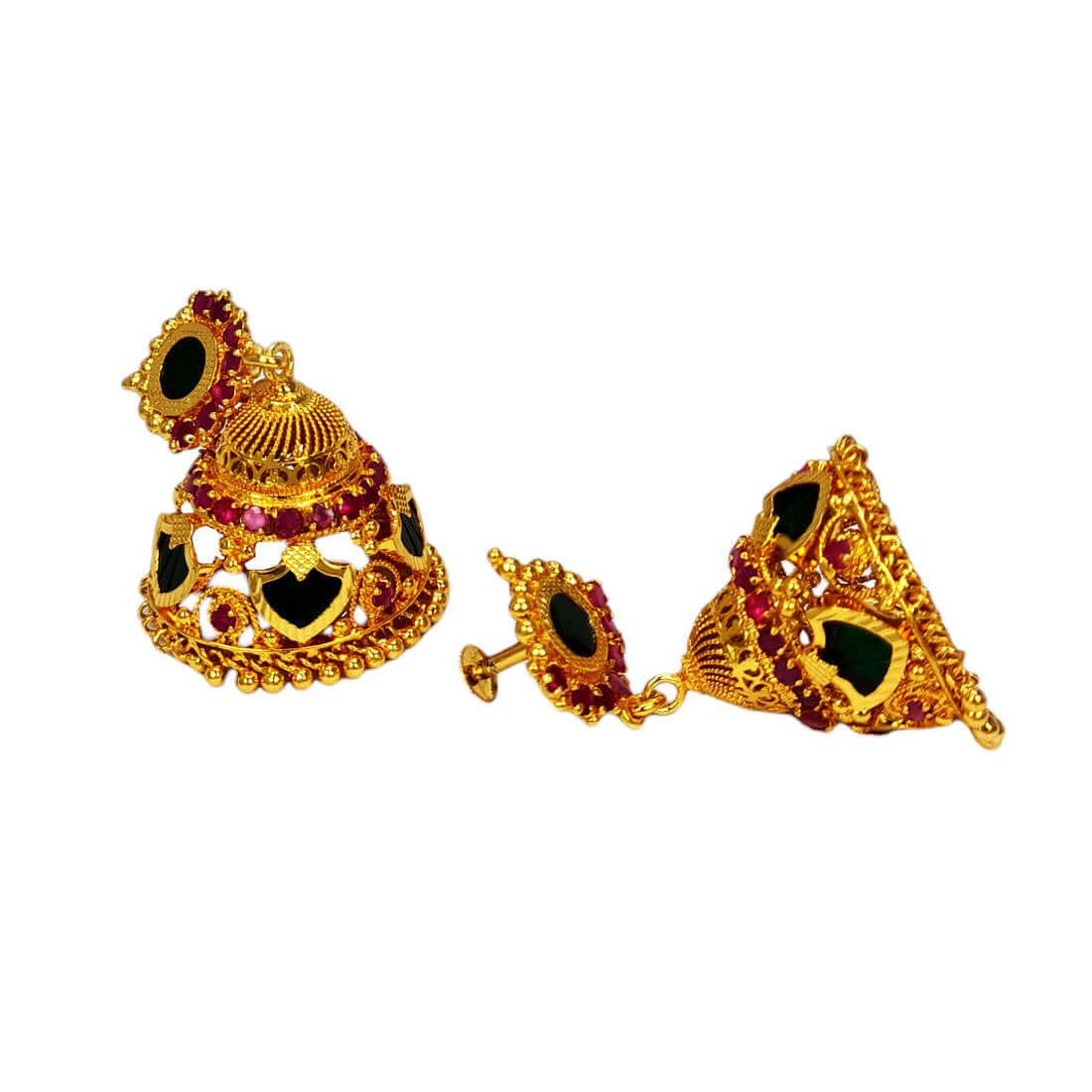 Trendy Premium Gold Plated Green Palakka Jhumka Earrings
