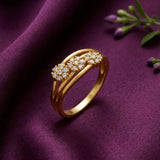 Triple Floral CZ Stone Gold-Plated Finger Ring