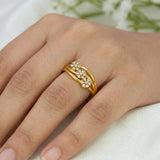 Triple Floral CZ Stone Gold-Plated Finger Ring