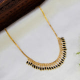 Two Line Box Chain Leaf Stone Drop Necklace