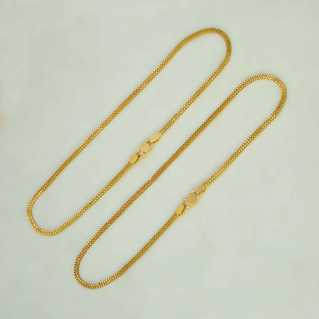 Elegant Gold-Plated Flat Two-Line Box Chain Anklets