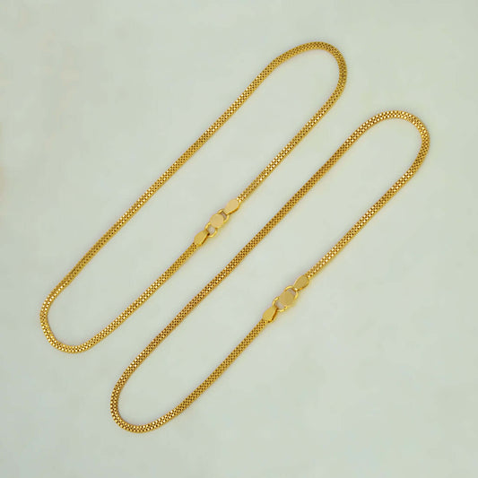 Elegant Gold-Plated Flat Two-Line Box Chain Anklets