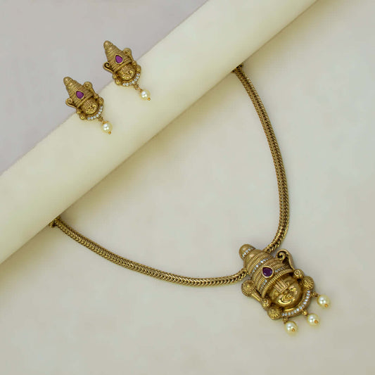 Antique Gold Plated Venkateswara Pendant Necklace Set