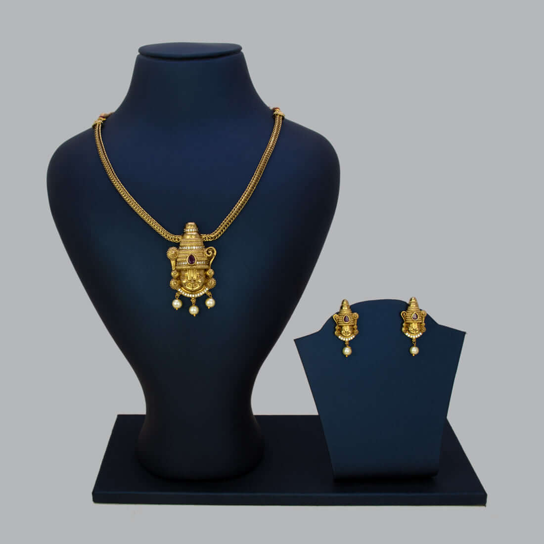 Antique Gold Plated Venkateswara Pendant Necklace Set