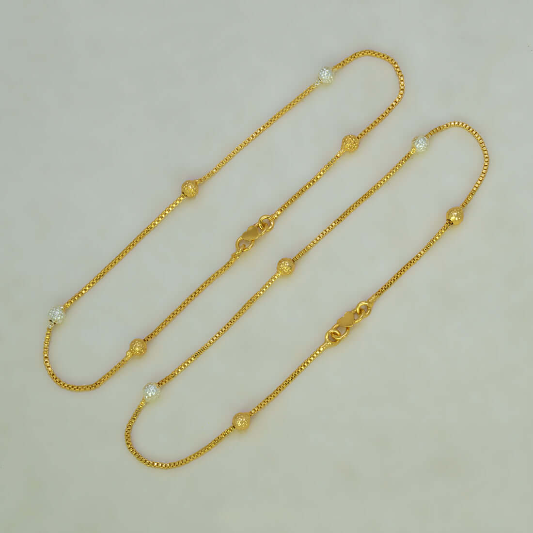 Very Delicate Thin Gold Plated Two Tone Beads Anklets